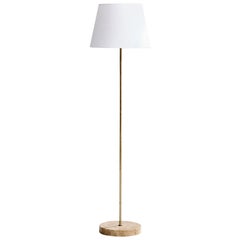 Italian Designer, Floor Lamp, Brass, Marble, Fabric, Italy, 1950s