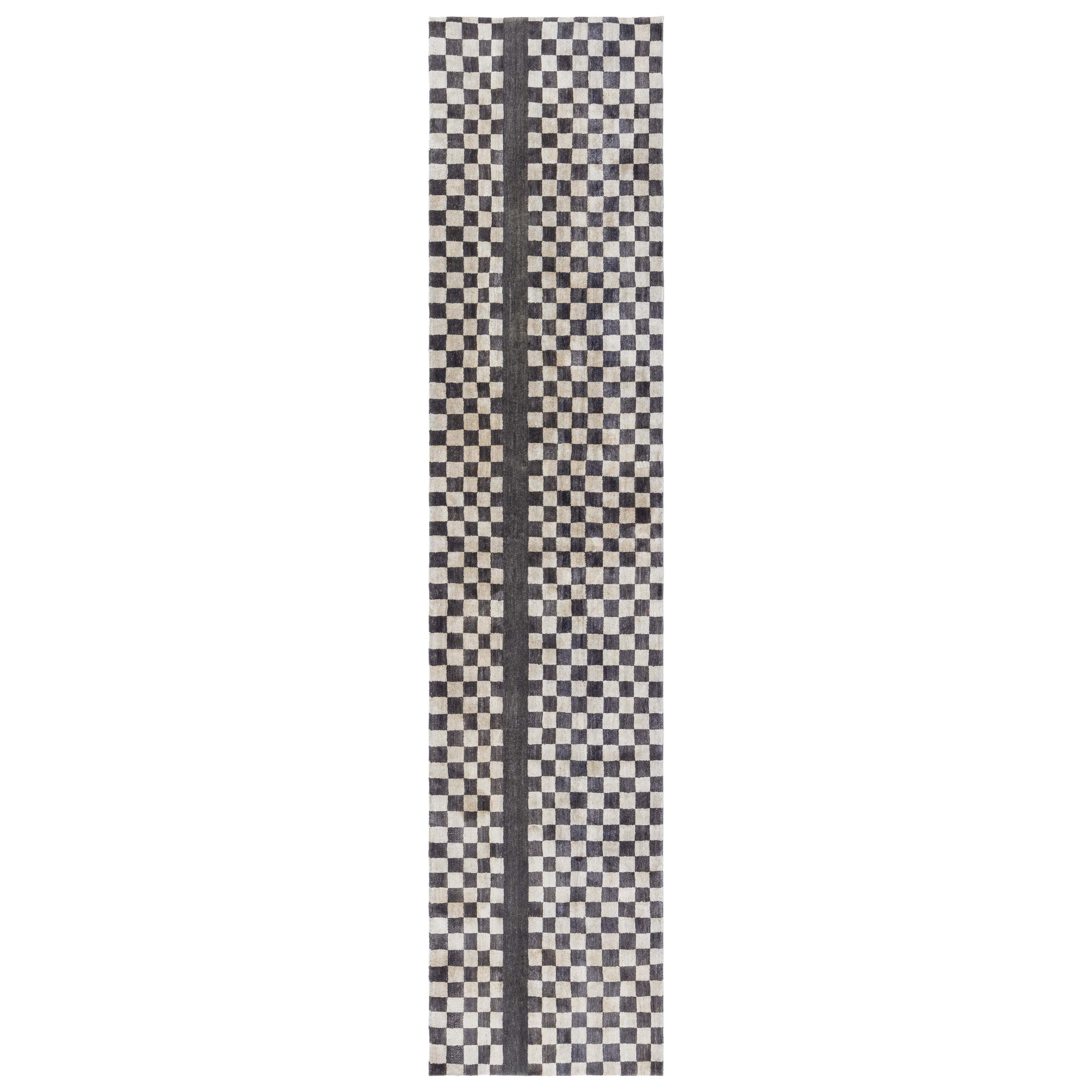 Tapis de couloir géométrique contemporain en laine nouée à la main de Doris Leslie Blau en vente