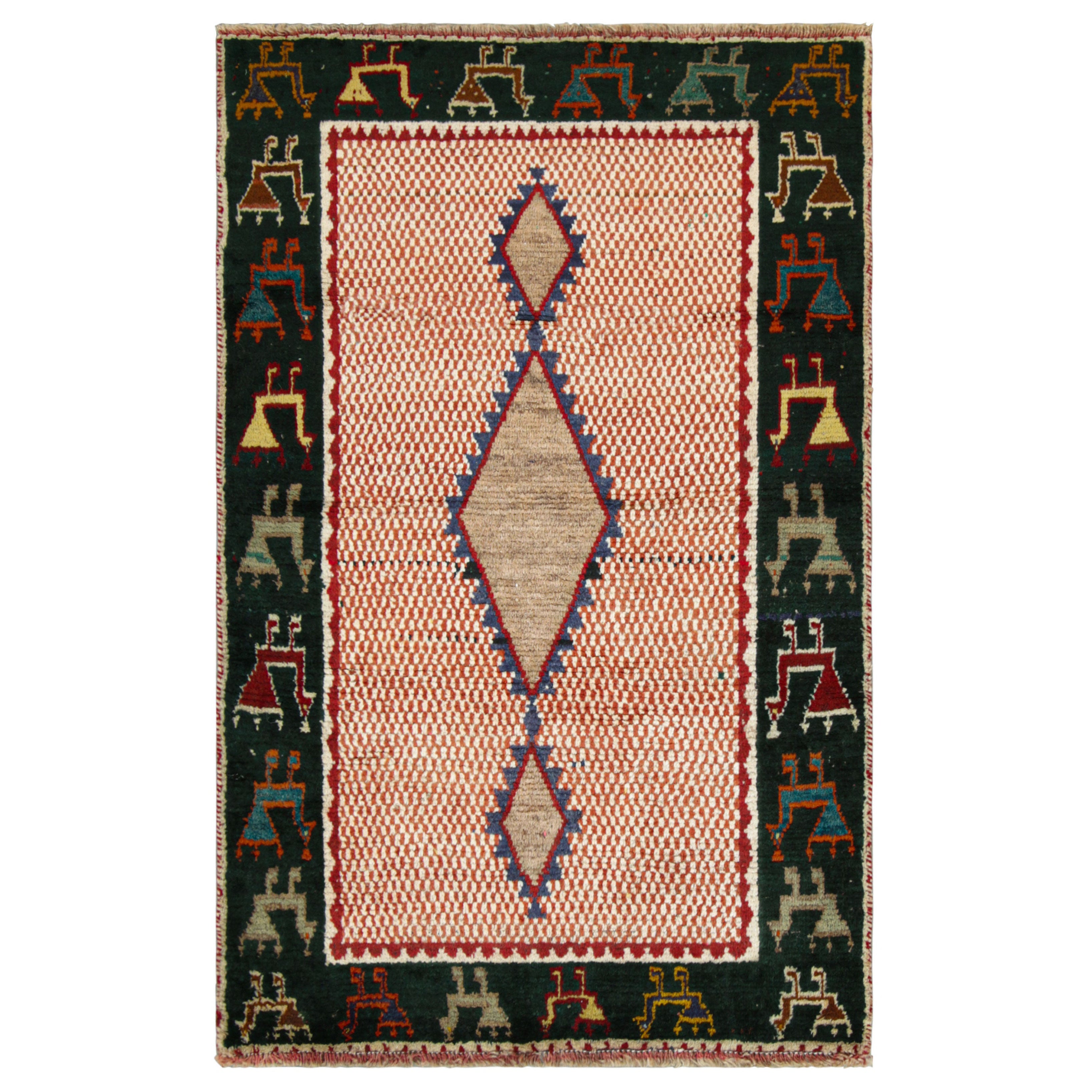 Vintage Gabbeh Persian Tribal Rug, Red with DIamond Medallions - Rug & Kilim