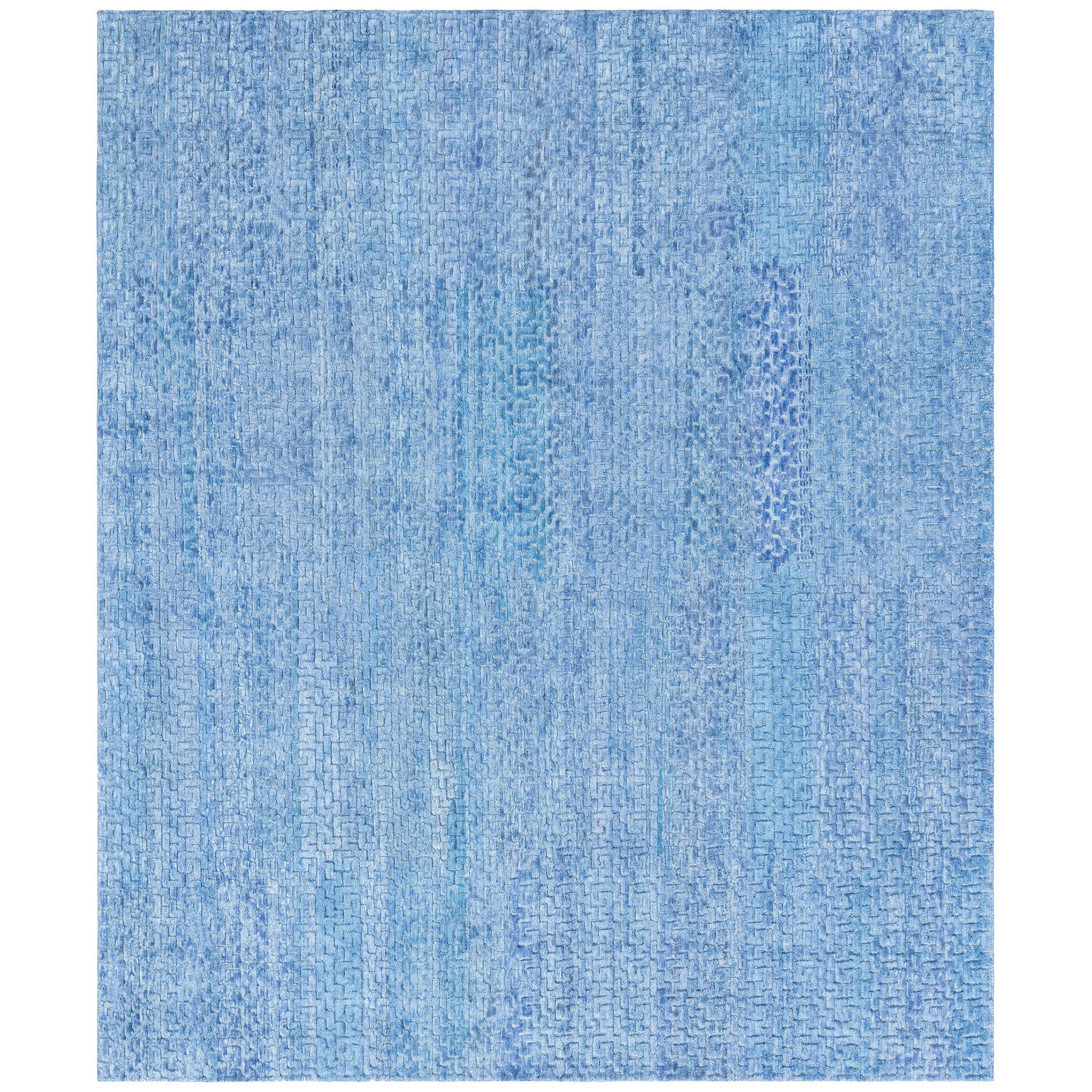 Tapis de soie bleu contemporain Fragment par Doris Leslie Blau