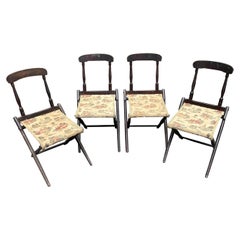 Set of Four Rustic Americana Folding Stools with Embroidered Seats, Early 20th C