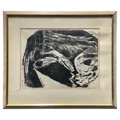 Mid Century Modern Woodcut Print Titled "Katherine" by Kelly Kraus