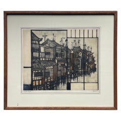 Mid Century Modern Etching Titled "Kyoto" by Otto Eglau
