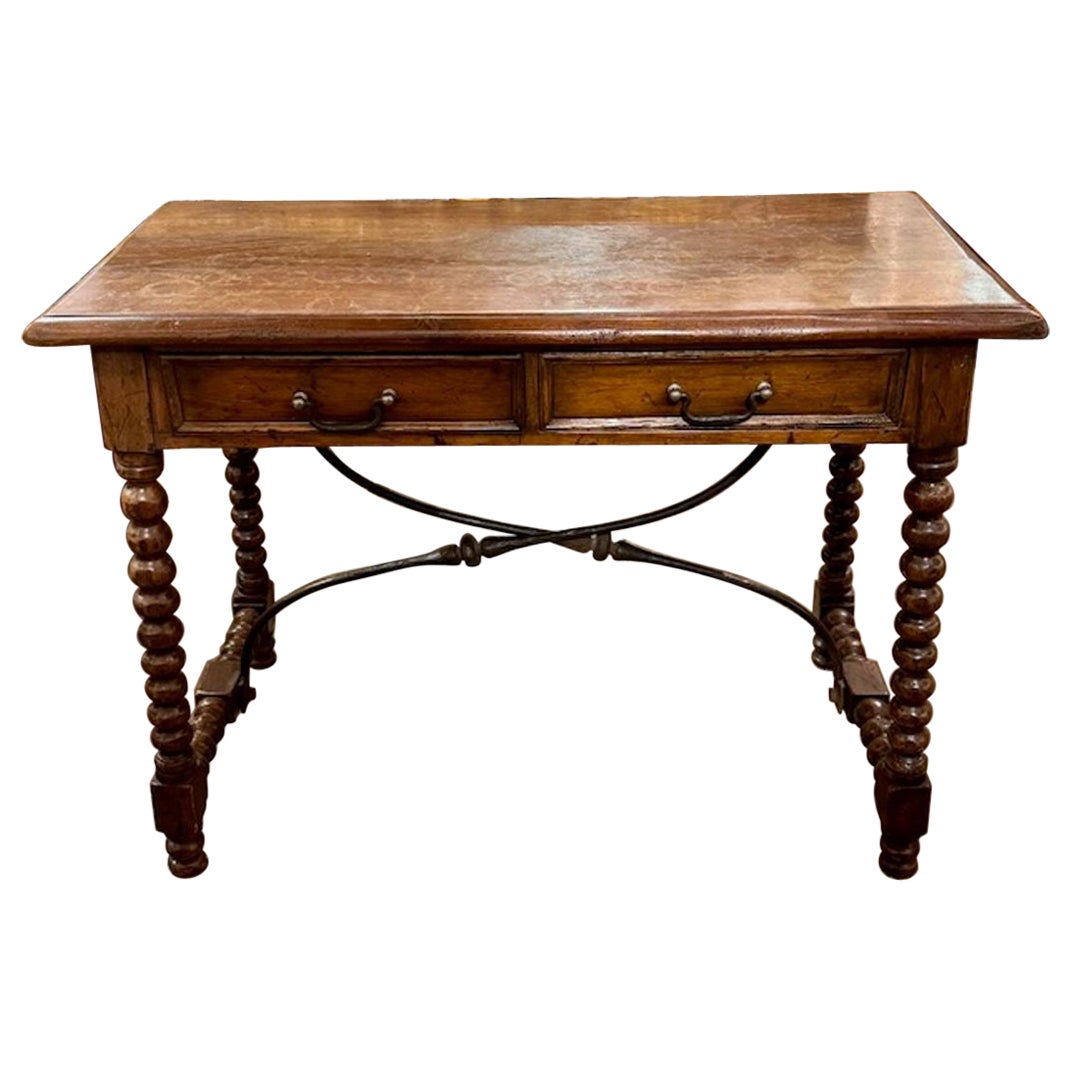 19th Century French Walnut Barley Twist and Iron Writing Table