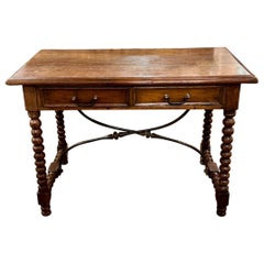 Antique 19th Century French Walnut Barley Twist and Iron Writing Table