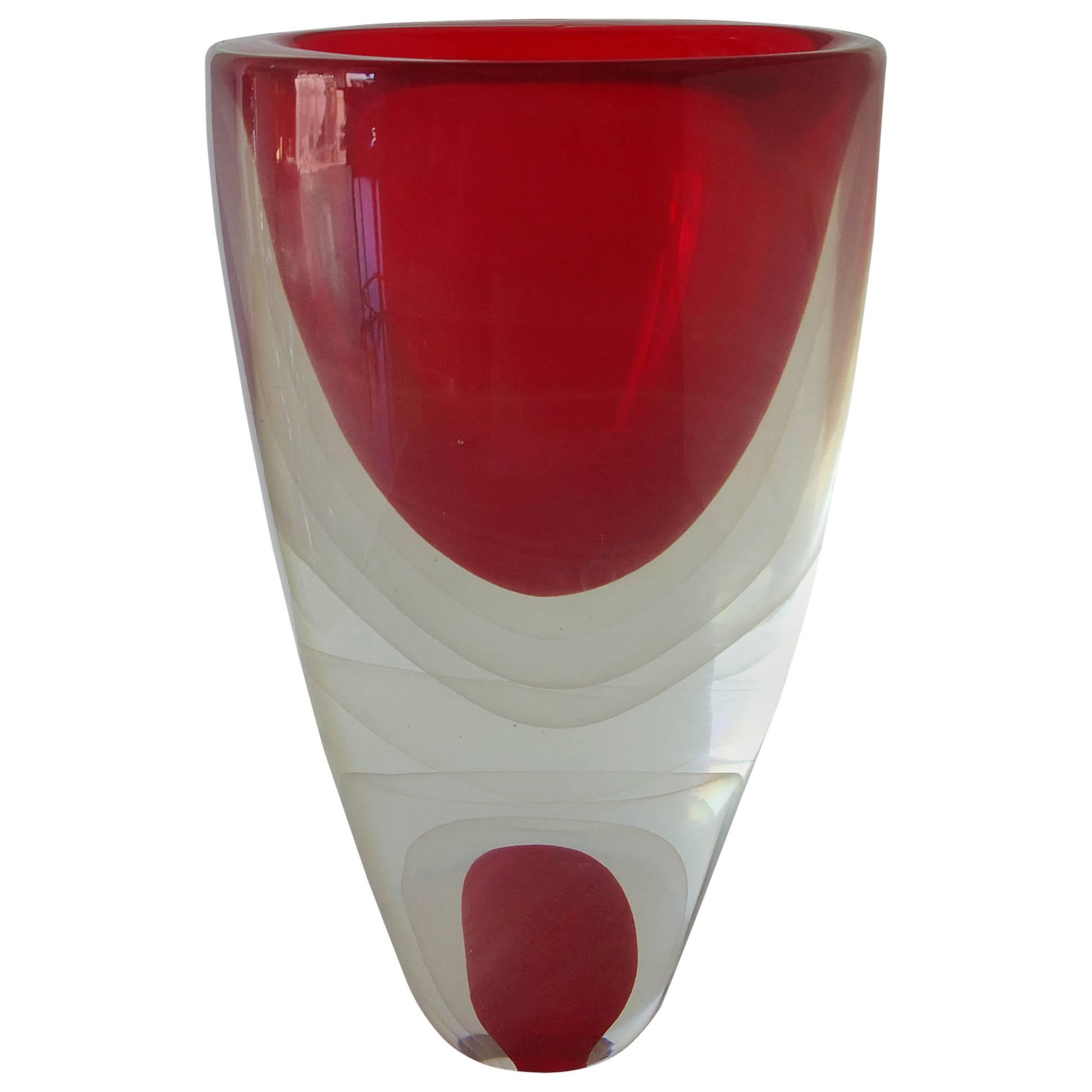 Red Sommerso Murano Glass Vase by Romano Dona