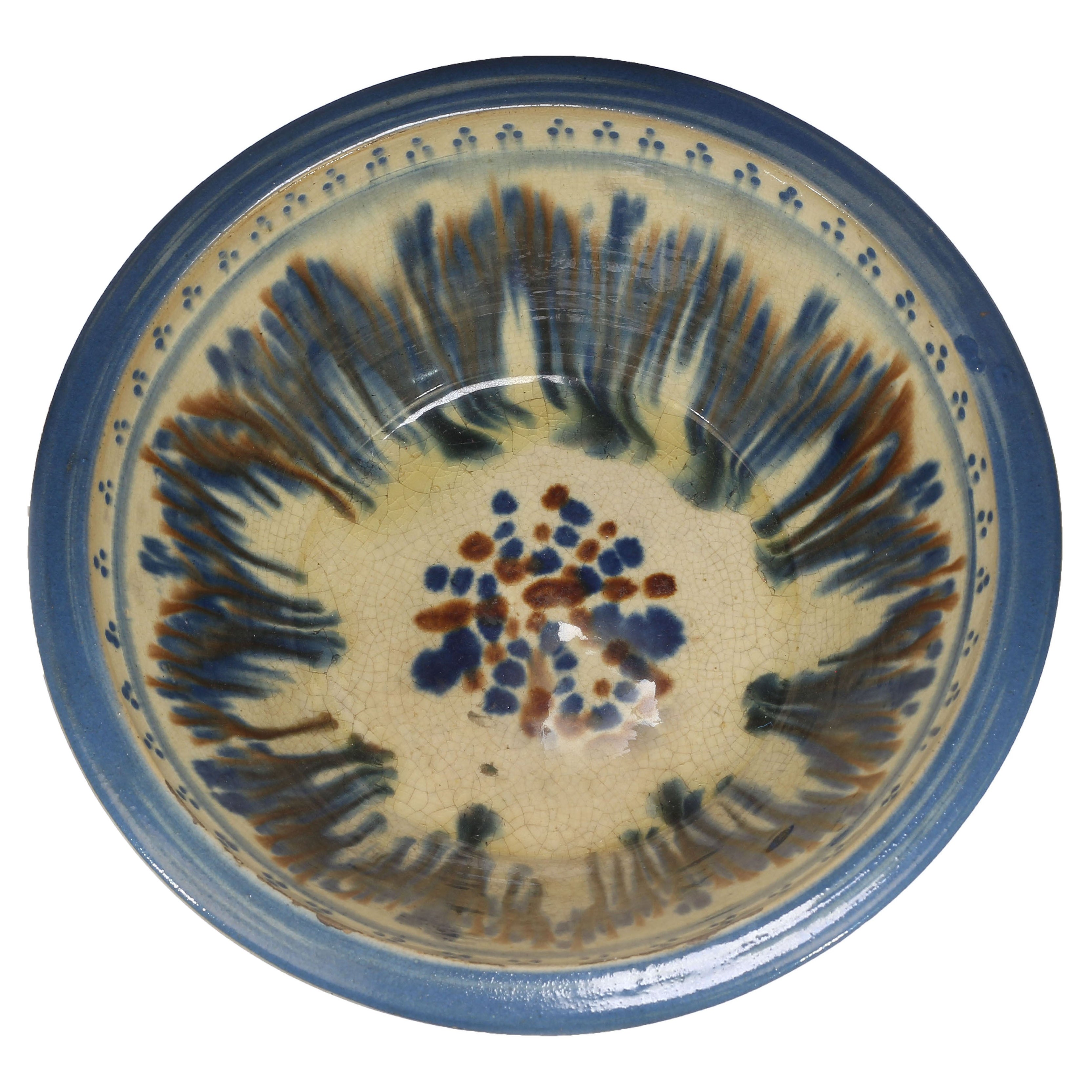 Ciotola decorativa da 12 pollici con smalto oro, blu e marrone