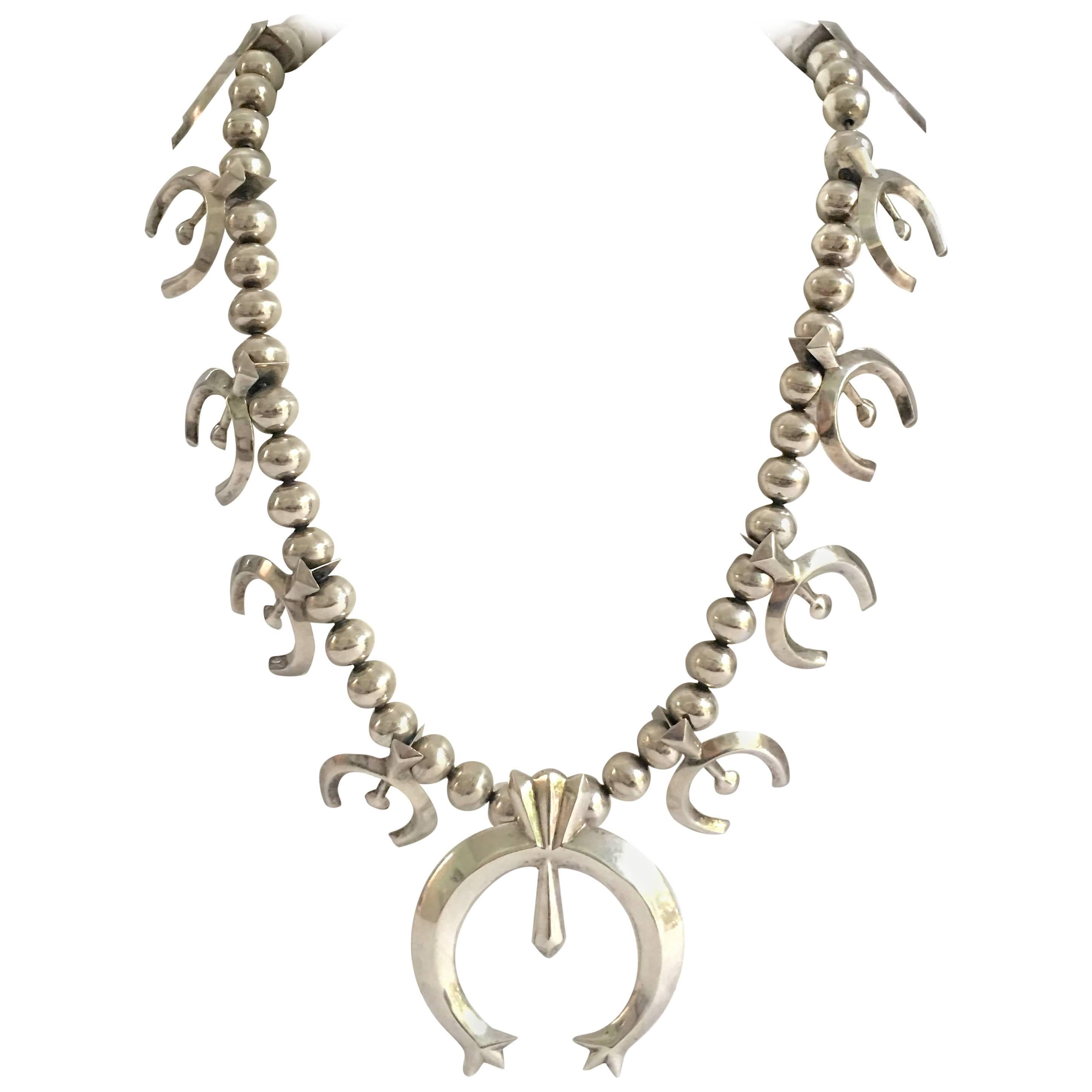 1940s Sterling Silver "Naja" Squash Blossom Necklace