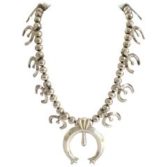 Antique 1940s Sterling Silver "Naja" Squash Blossom Necklace