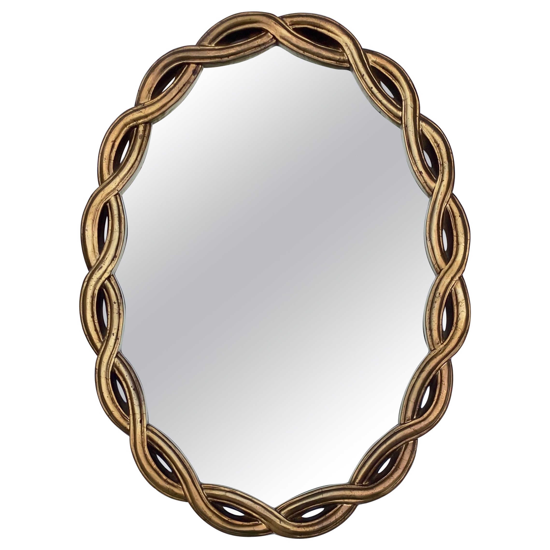 La Barge Style Hollywood Regency Oval Braided Gilt Wall Mirror