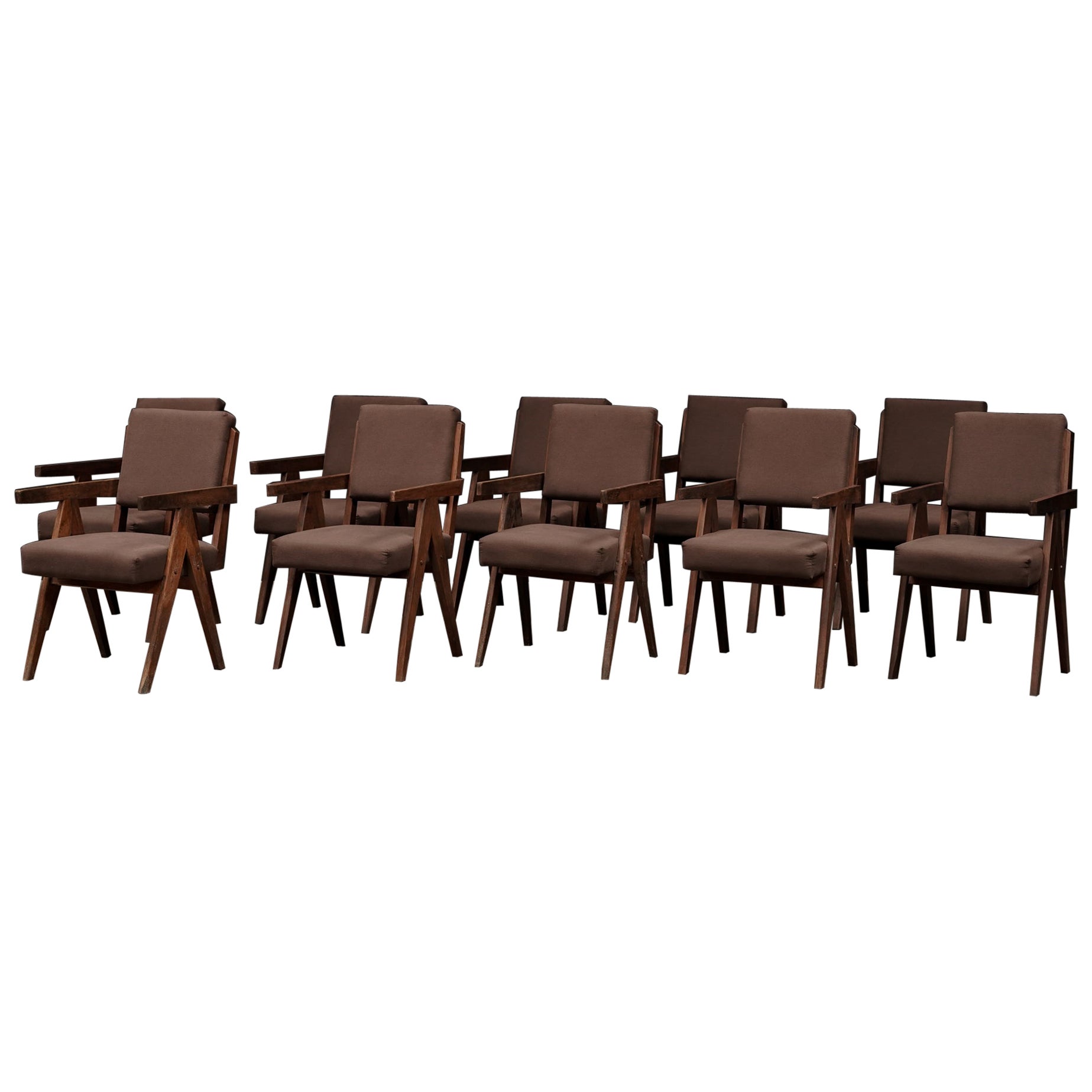 Pierre Jeanneret Dining Arm Chairs, Set of 10