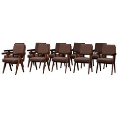 Pierre Jeanneret Dining Arm Chairs, Set of 10