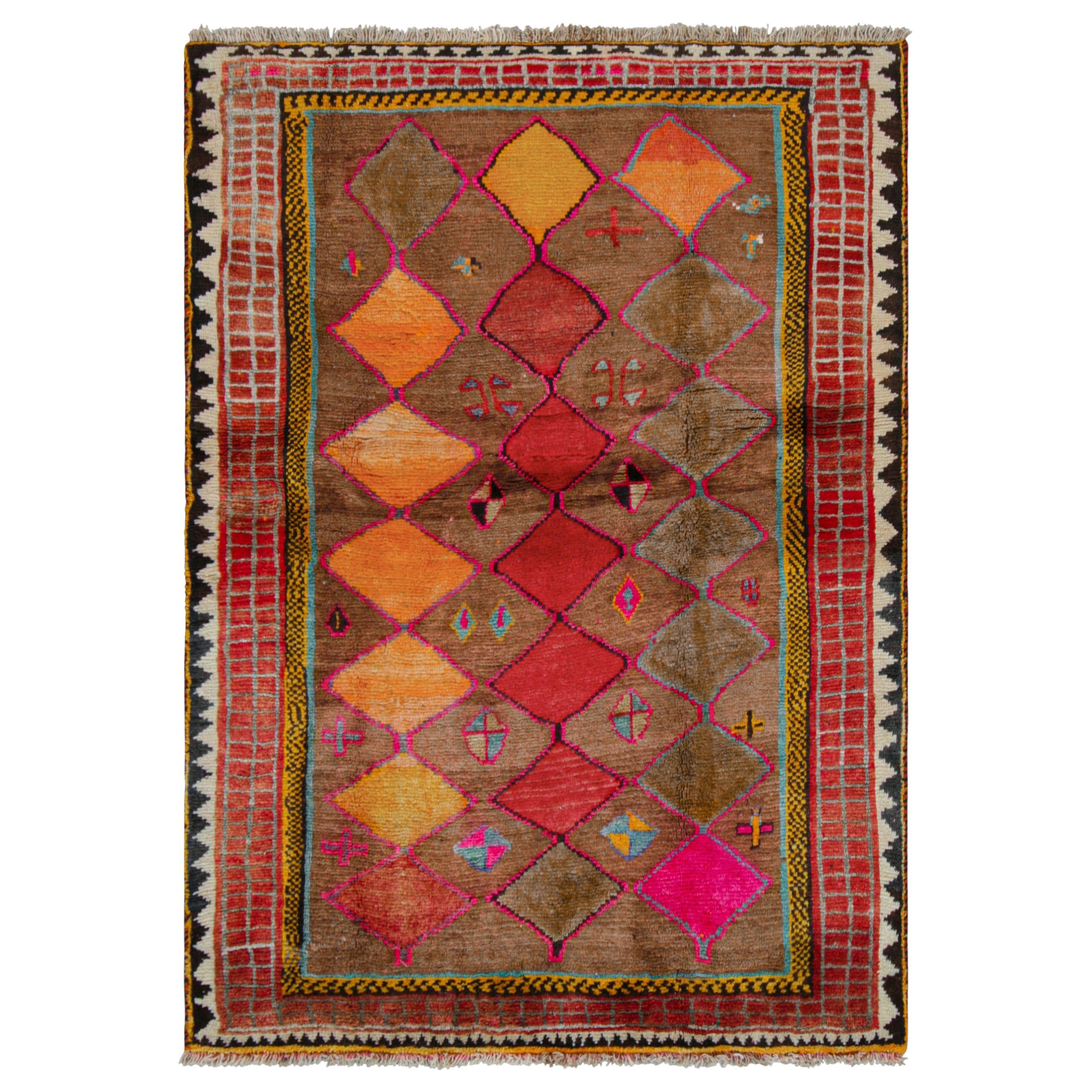 Vintage Gabbeh Persisch, Beige-Braun und Rot mit Rautenmustern - Rug & Kilim
