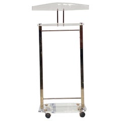 1970s Lucite Brass Valet Coat Stand Postmodern Hollywood Regency Wardrobe Bedroo