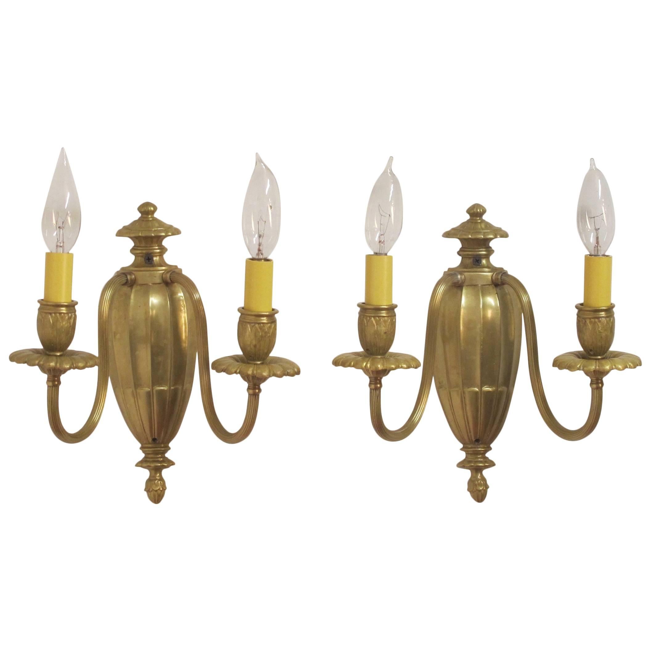 Pair of Edwardian Brass Sconces For Sale