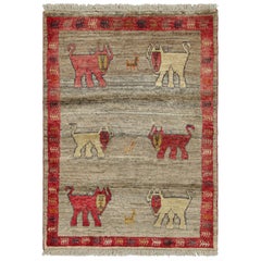 Vintage Gabbeh Perserteppich, Beige und Rot Stammestierbild - Rug & Kilim