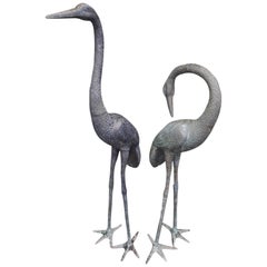 Pair of English Bronze Crane Garden Ornaments, Circa 1880