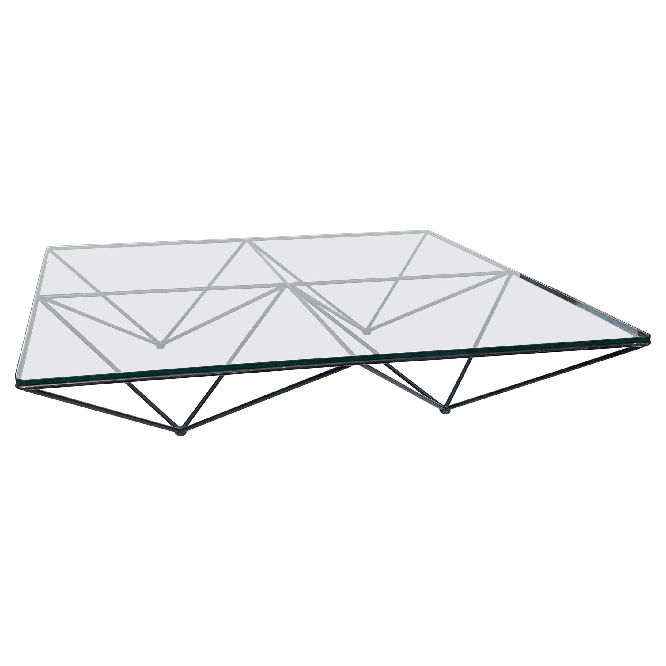 Paolo Piva B&B Italia Alanda 1980s Black Steel Square Glass Coffee Table sofa