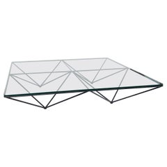 Paolo Piva B&B Italia Alanda 1980s Black Steel Square Glass Coffee Table sofa