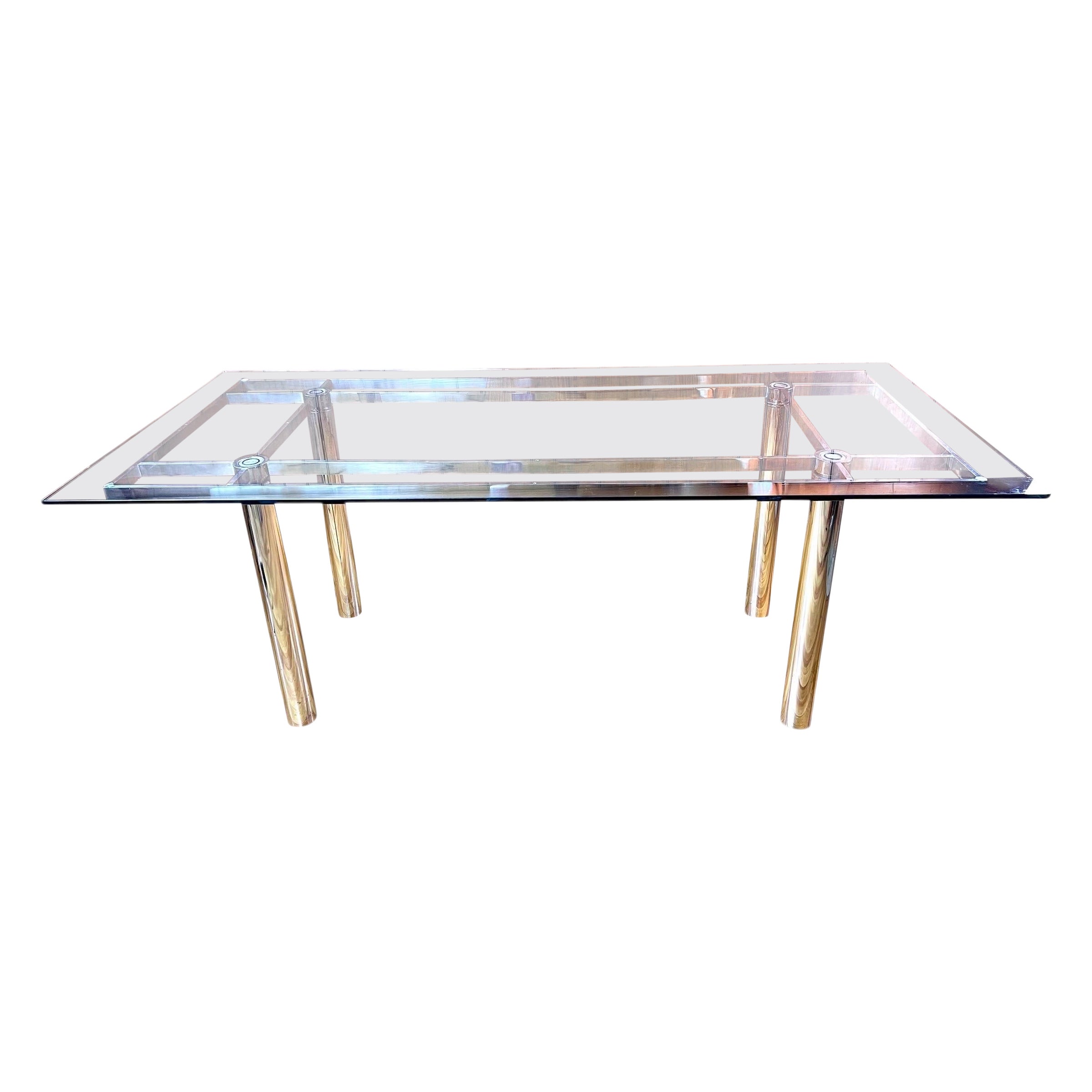 Tobia Scarpa pour Gavina "Andre" Table de salle à manger du milieu du siècle en verre et chrome en vente