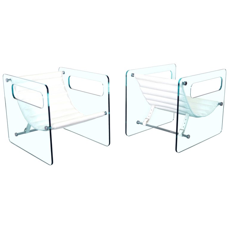 Italian "Naked" Glass Lounge Chairs by Giovanni Tommaso For Sale