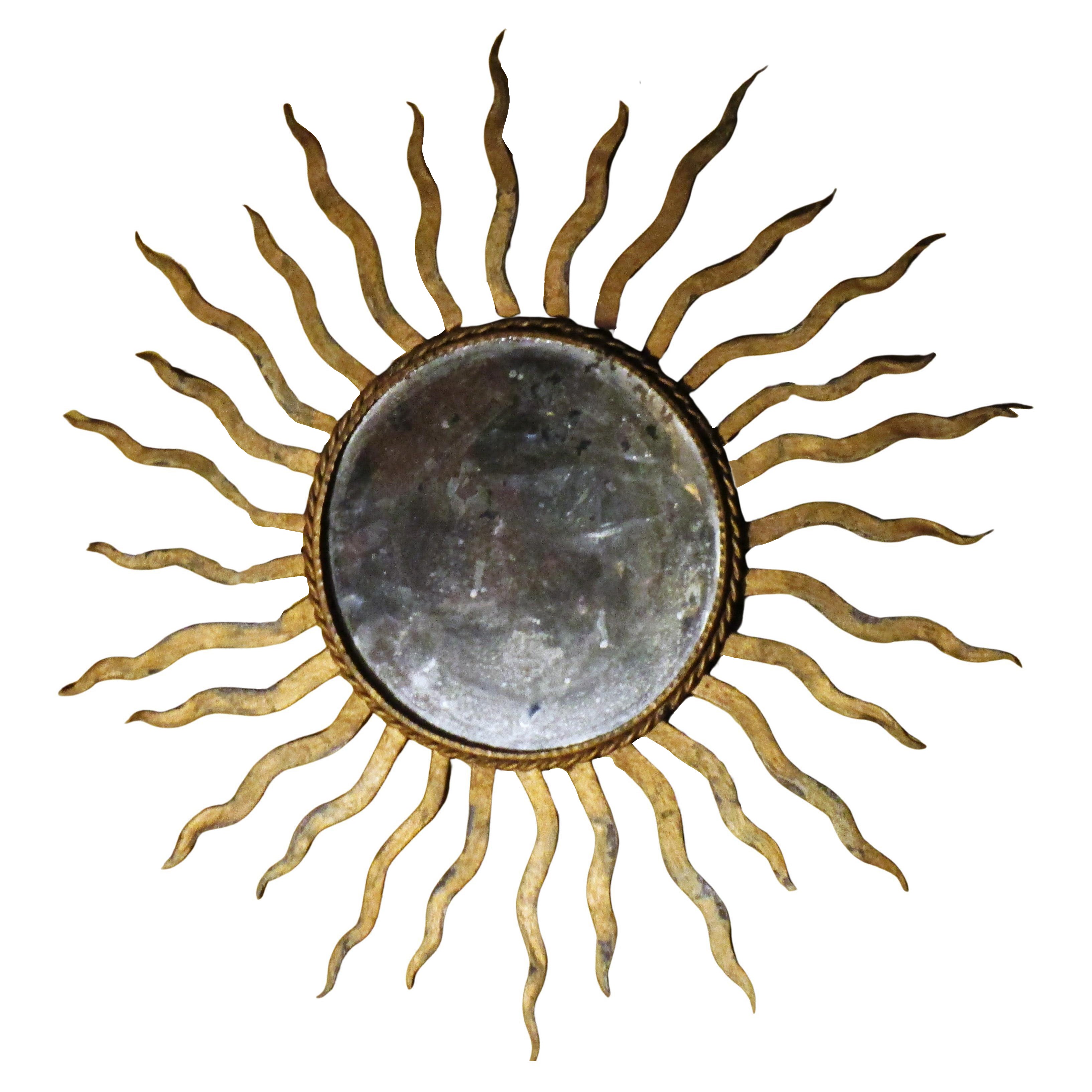 Antique Gilded Iron Sunburst Mirror