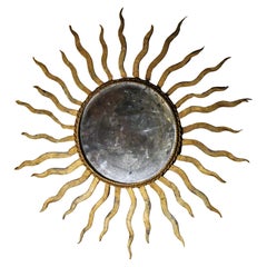 Antique Gilded Iron Sunburst Mirror