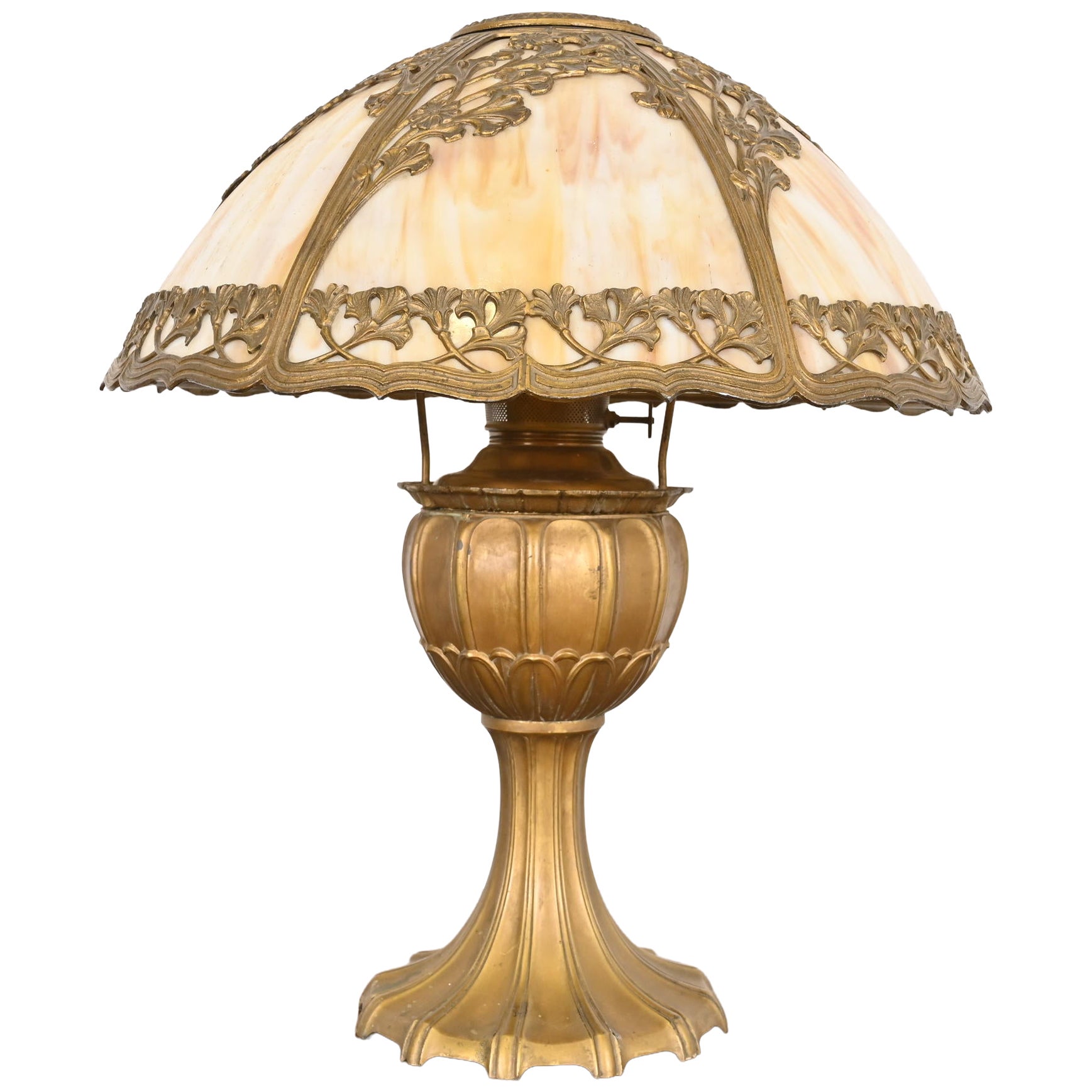 Antique Art Nouveau Slag Glass Table Lamp by Miller Lamp Co., Circa 1920s