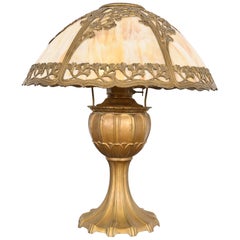 Antique Art Nouveau Slag Glass Table Lamp by Miller Lamp Co., Circa 1920s