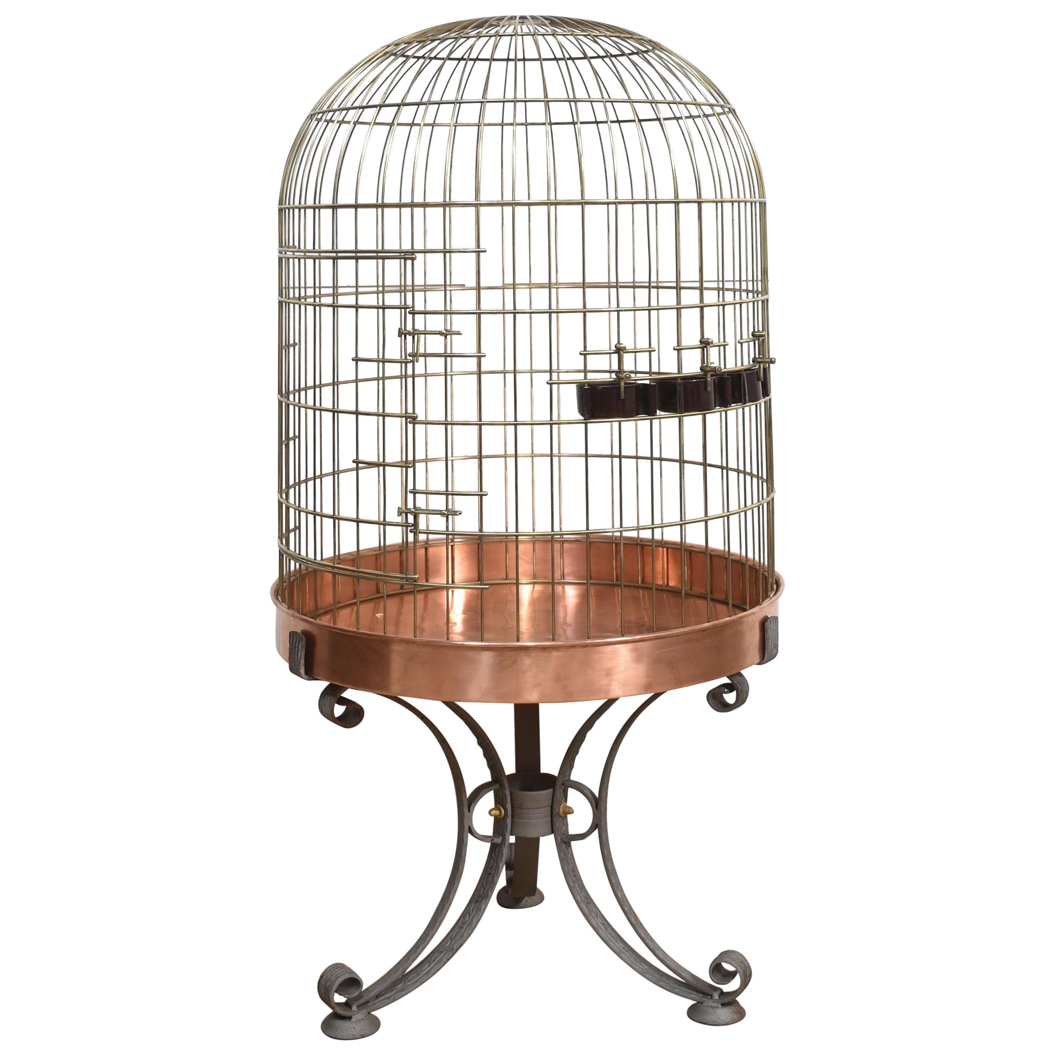 Substantial brass and copper bird cage