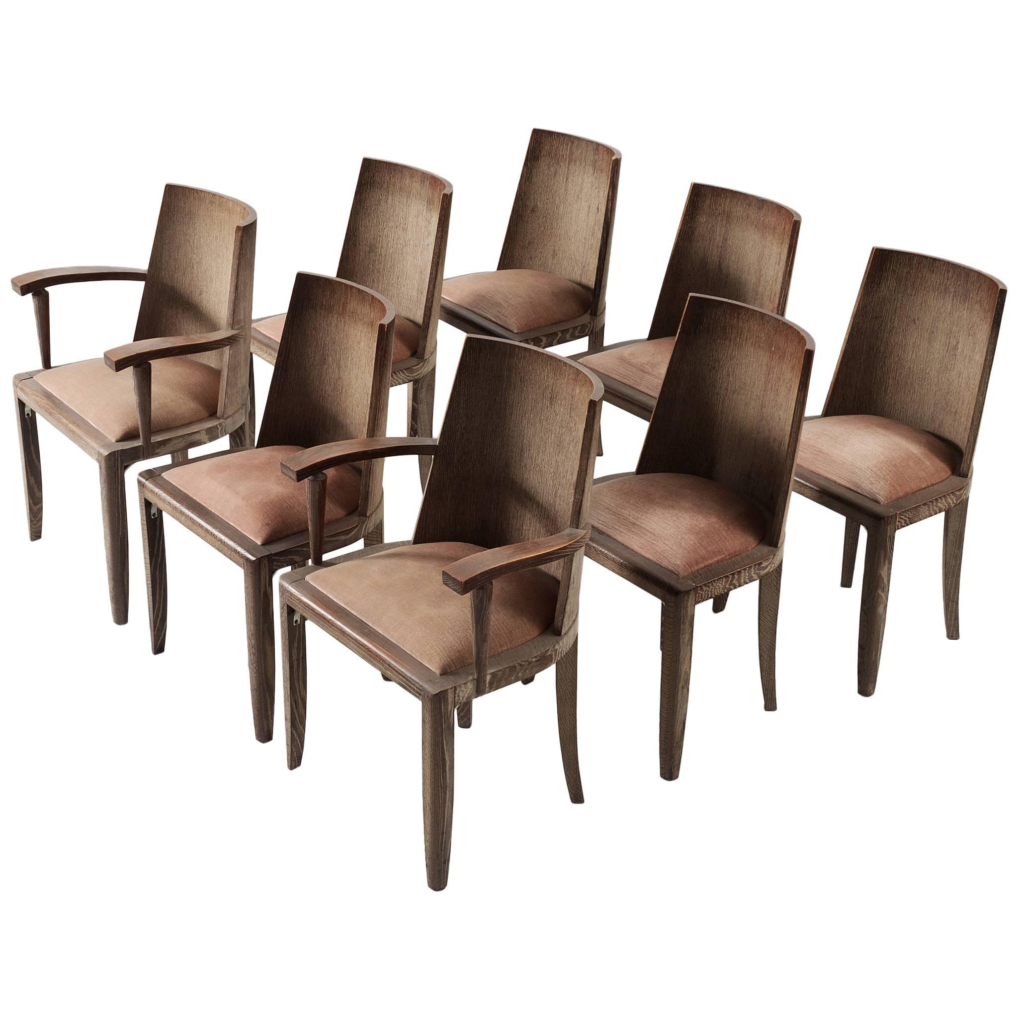 De Coene Set of Six Dining Chairs and Two Armchairs in Cerused Oak