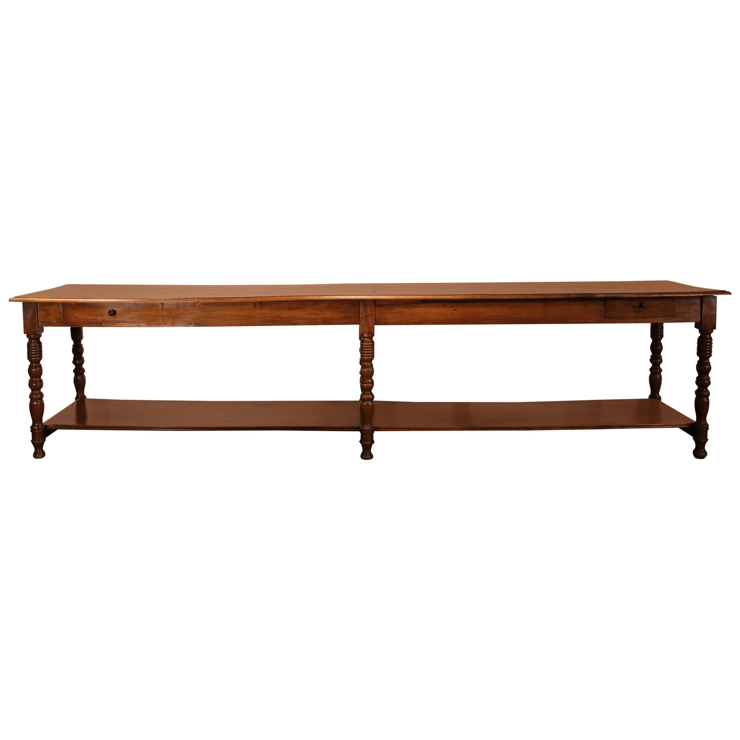 Large Mid-19th Century French Louis Philippe Walnut Six-Leg Draper
s Table