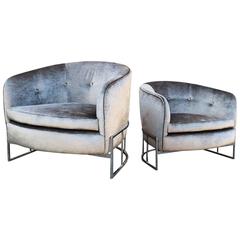 Pair of Milo Baughman Chrome Barrel Club Lounge Chairs