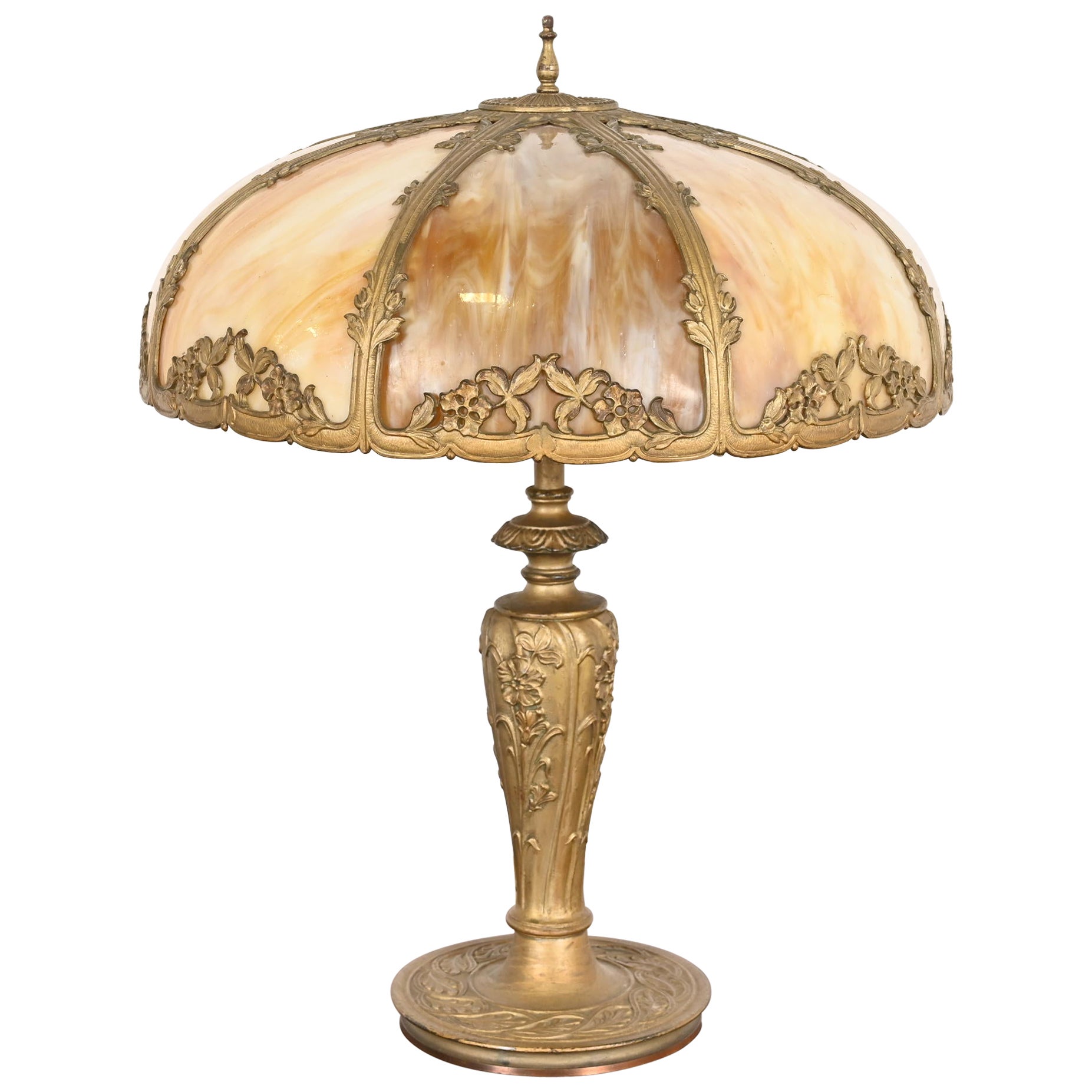 Antique Art Nouveau Slag Glass Table Lamp in the Manner of Handel, Circa 1920s