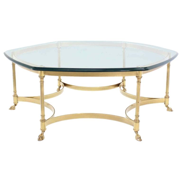 Solid Brass Hoof Feet Glass Top Coffee Table. For Sale at 1stdibs
