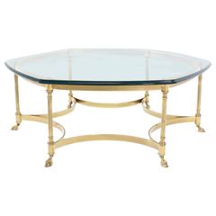Solid Brass Hoof Feet Glass Top Coffee Table. 7