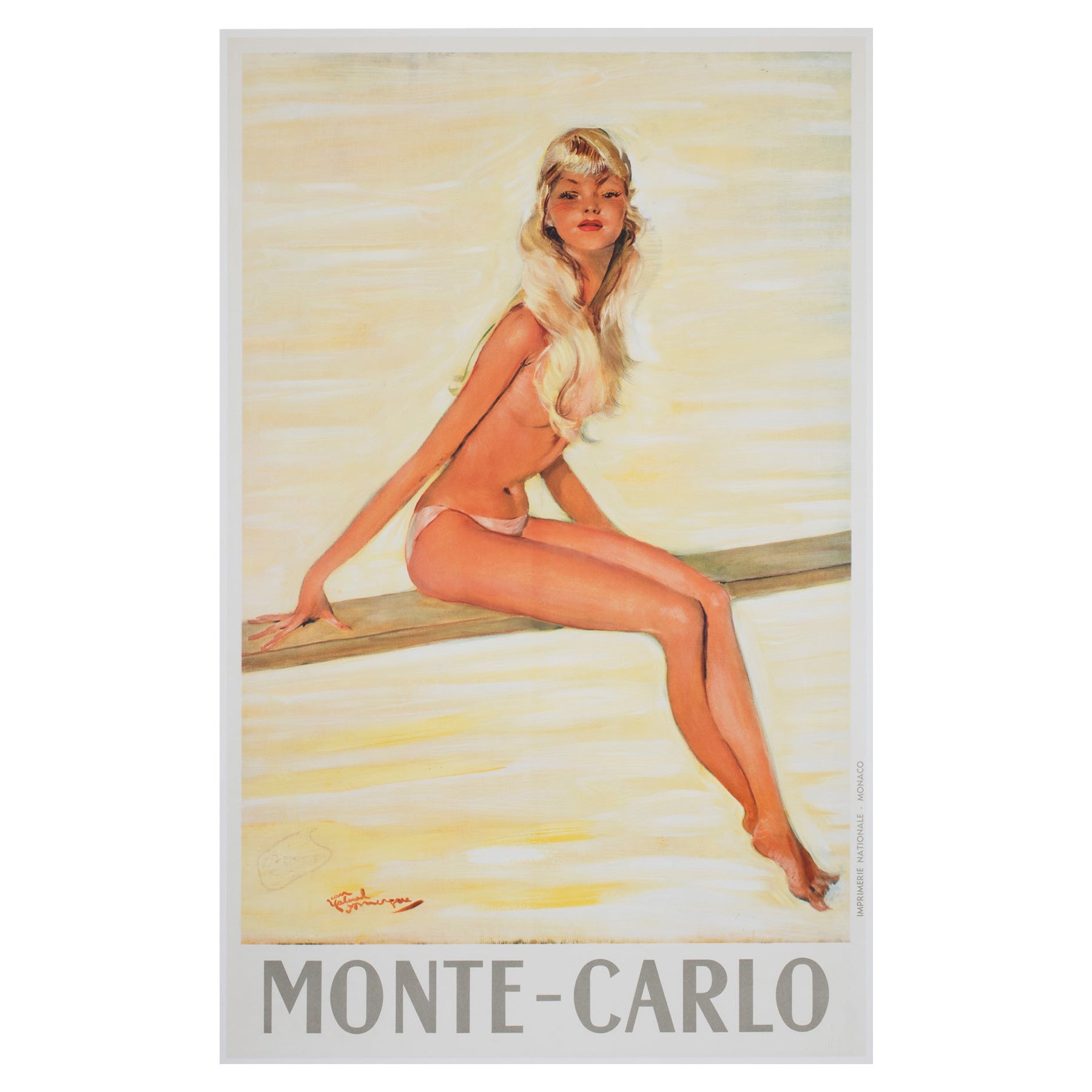 MONTE CARLO  Poster pubblicitario di una compagnia aerea di viaggio del 1950 circa, Jean-Gabriel Domergue