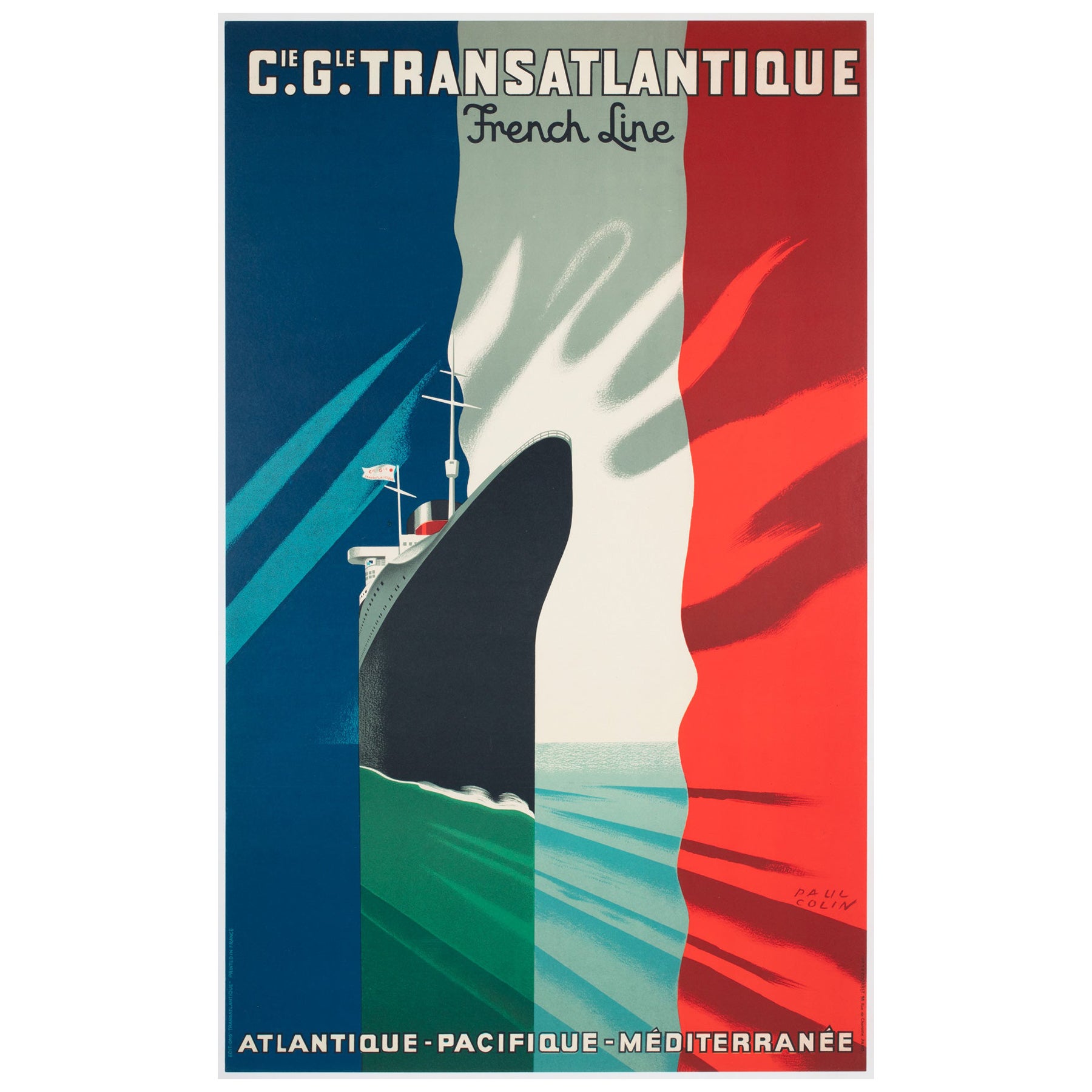 Cie Gle Transatlantique 1950s French Line Large Travel Poster, Paul Colin