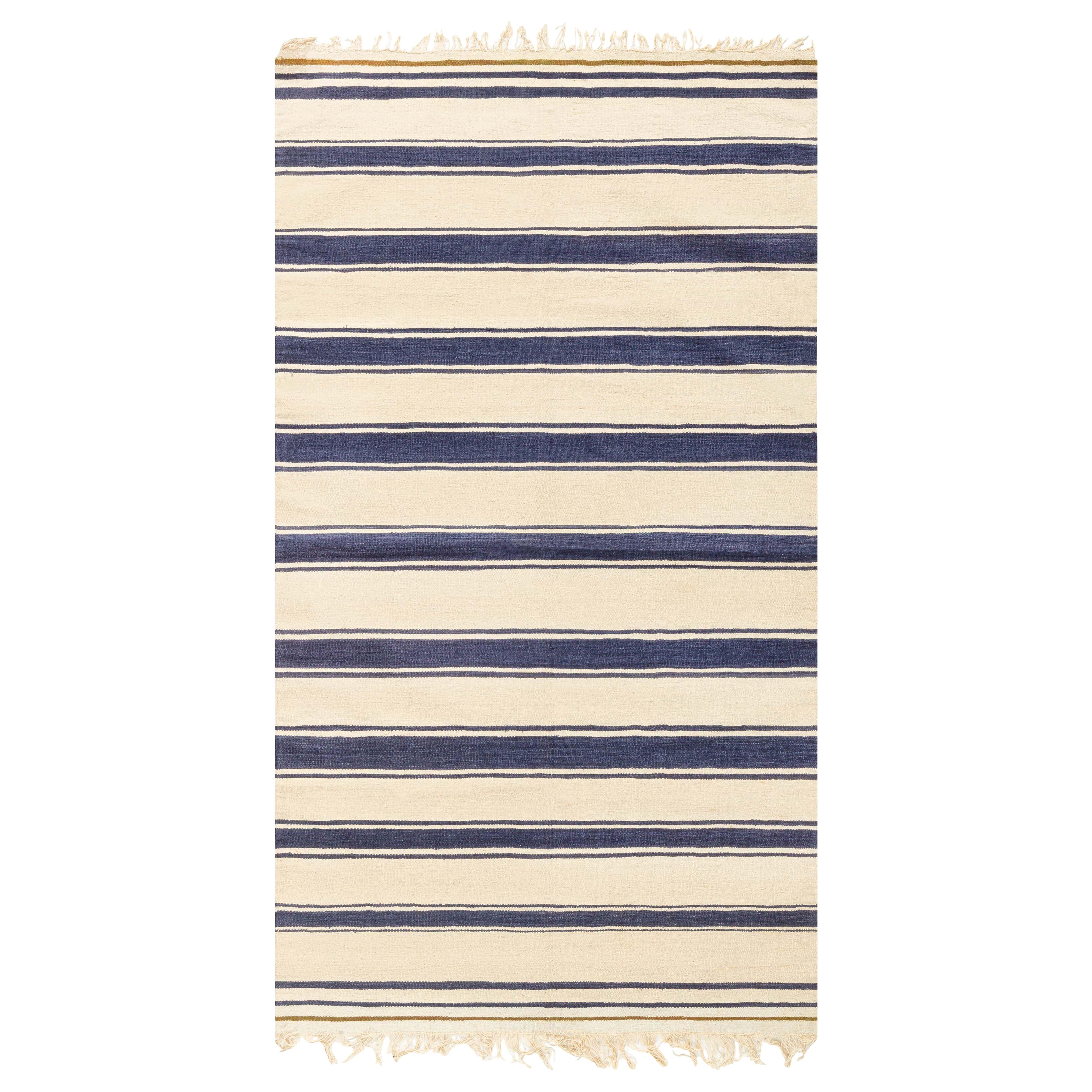 Doris Leslie Blau Alfombra india vintage a rayas Dhurrie en venta