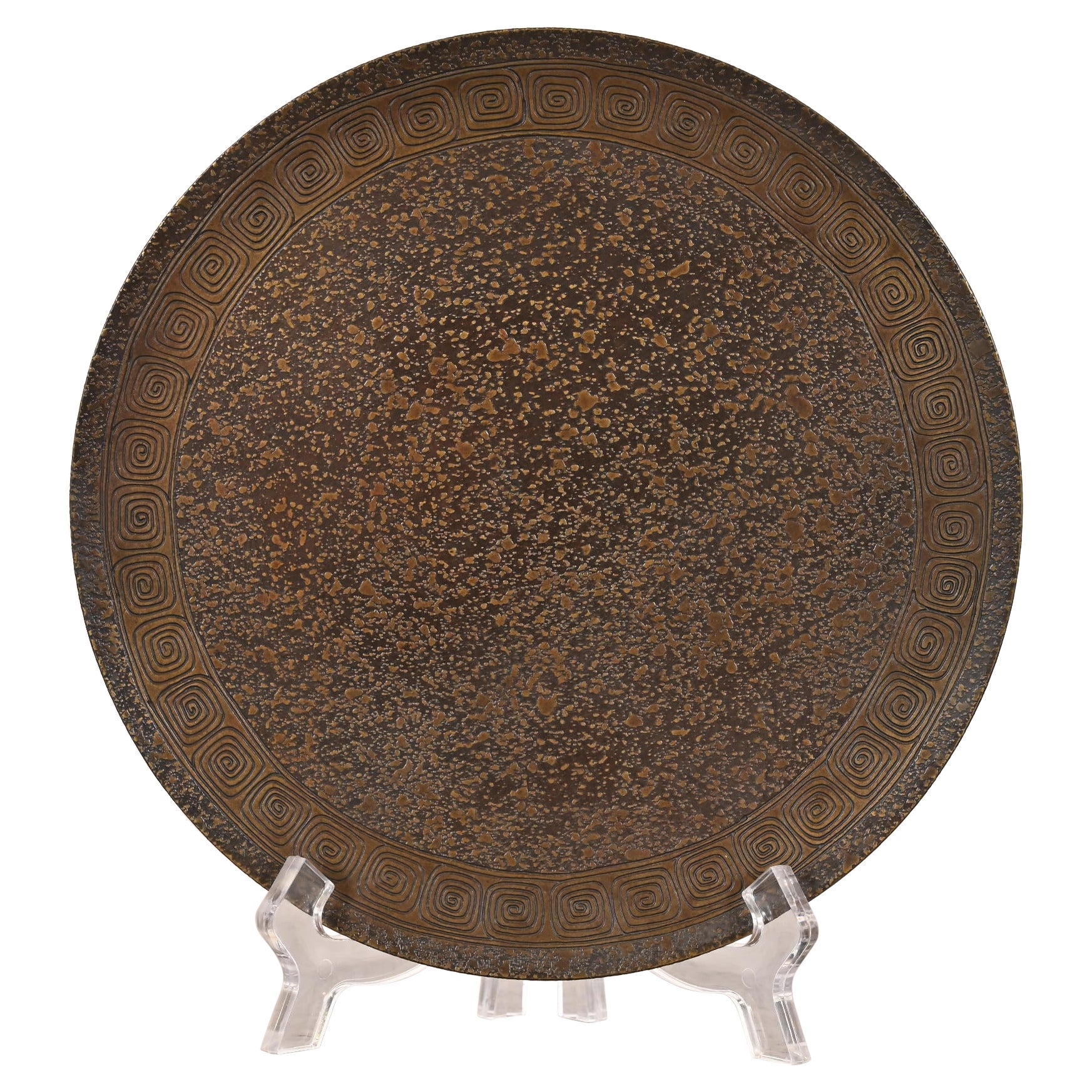 Assiette de présentation sur pied en bronze avec motif de clé grecque Tiffany Studios New York
