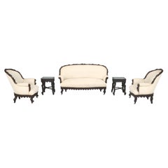Antique Black Forest Sofa with Pair of Chairs (3) Pieces Photoshopped with Linen