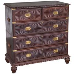 Antique Indo-Portuguese Rosewood Chest of Drawers with Sunburst Pattern