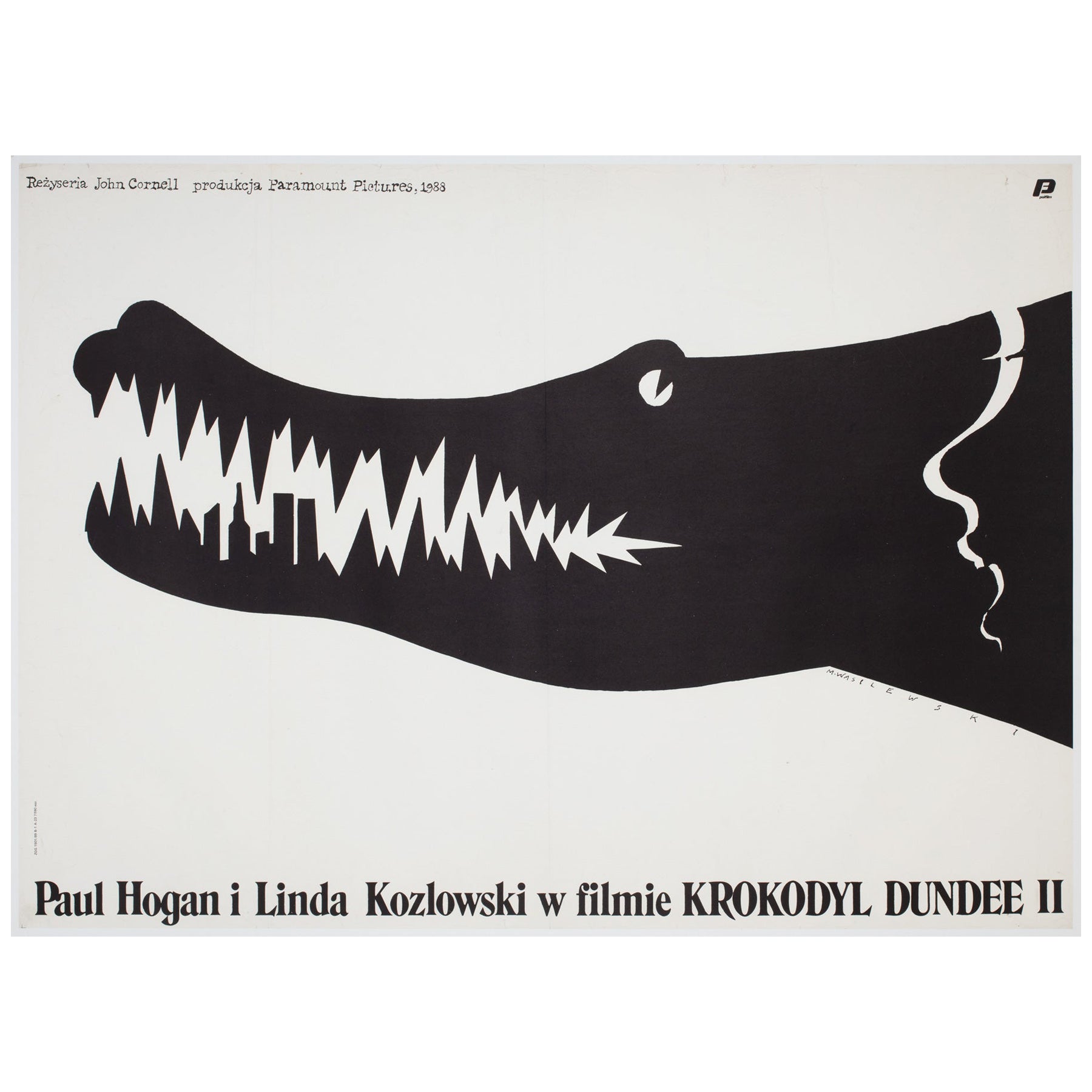 Affiche polonaise du film Crocodile Dundee 2 1989, support en lin, Mieczyslaw Wasilewski