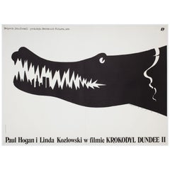 Affiche polonaise du film Crocodile Dundee 2 1989, support en lin, Mieczyslaw Wasilewski