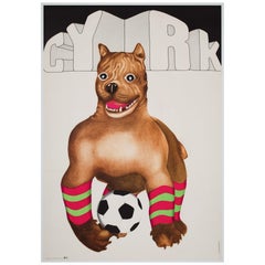 Cyrk Football Dog 1973 Polish Circus Poster, Danuta Zukowsaka