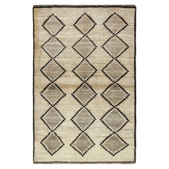 Vintage Gabbeh Persian Rug, Beige with Gray Diamond Patterns - Rug & Kilim