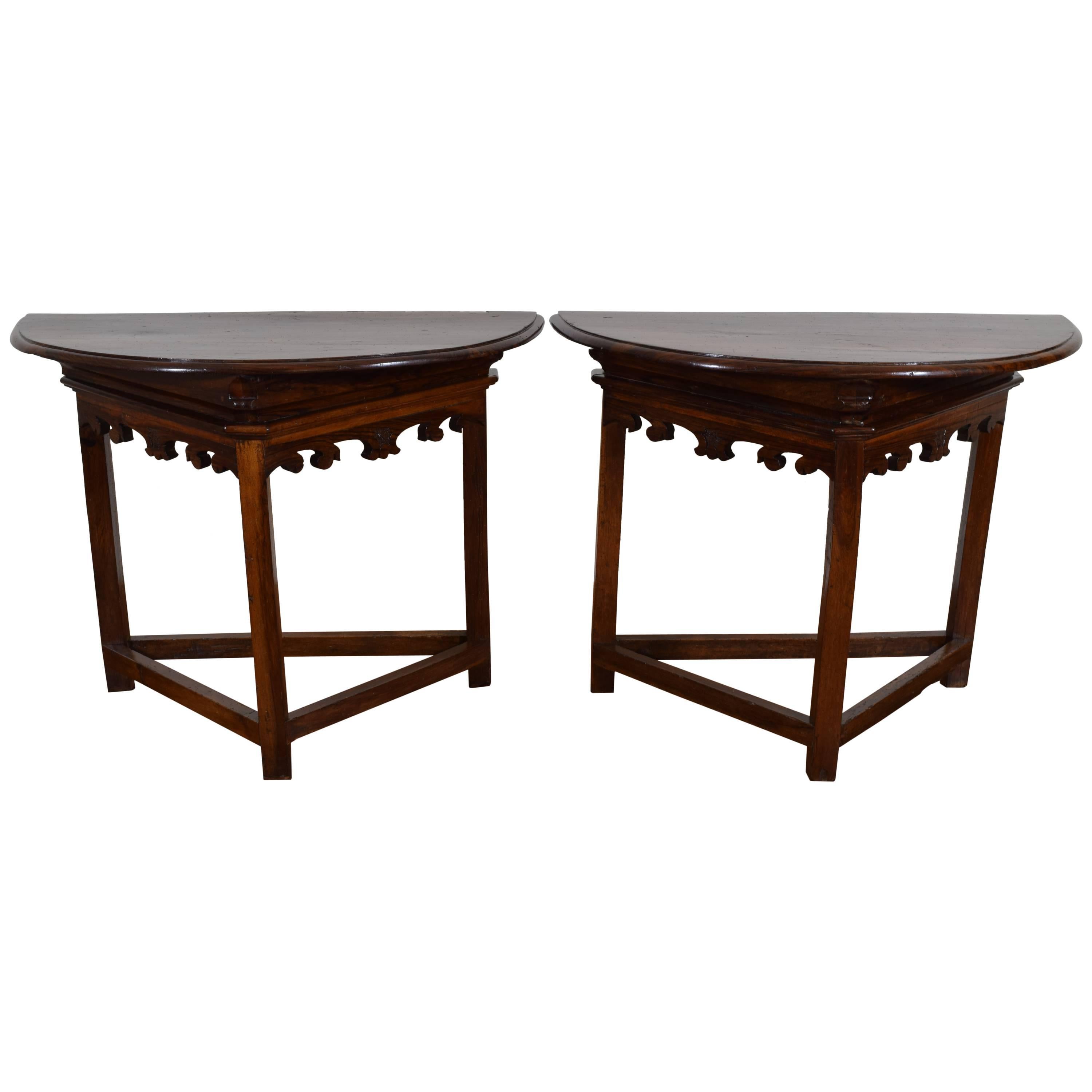 Pair of Italian, Emiliana, Carved Demilune Console Tables, 19th Century