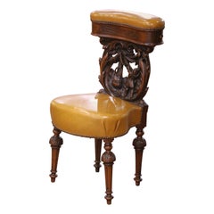 19th Century Black Forest Walnut & Leather Smoking Chair with Cigar Storage