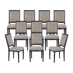 Set of 10 Louis XVI Style Black Dining Chairs by Carrocel