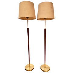 Mid-century Pair of Swedish Teak and Brass Floor Lamps